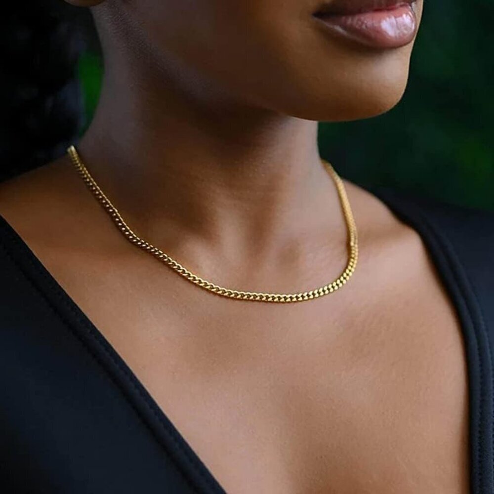 Gold/18K 5 mm width Plated Miami Cuban Chain Necklace | Stainless Steel Men - Picture 4 of 7
